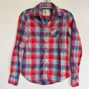 American Eagle Plaid Button Up Shirt Size 0 Womens Multicolor Y2K